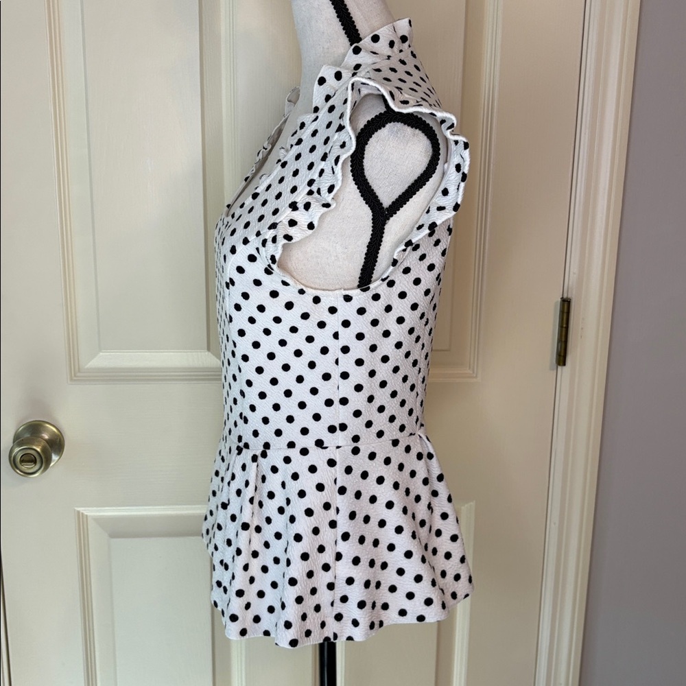 Anthropologie Postmark Polka Dot Peplum Ruffle Top White and Black size M - Picture 4 of 10